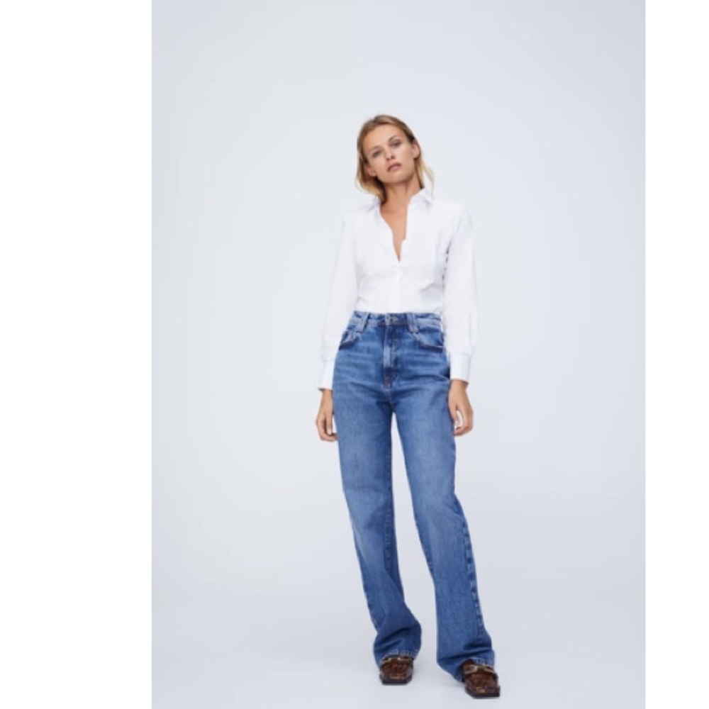 Shoulder Pad Poplin Bodysuit White Zara NWT